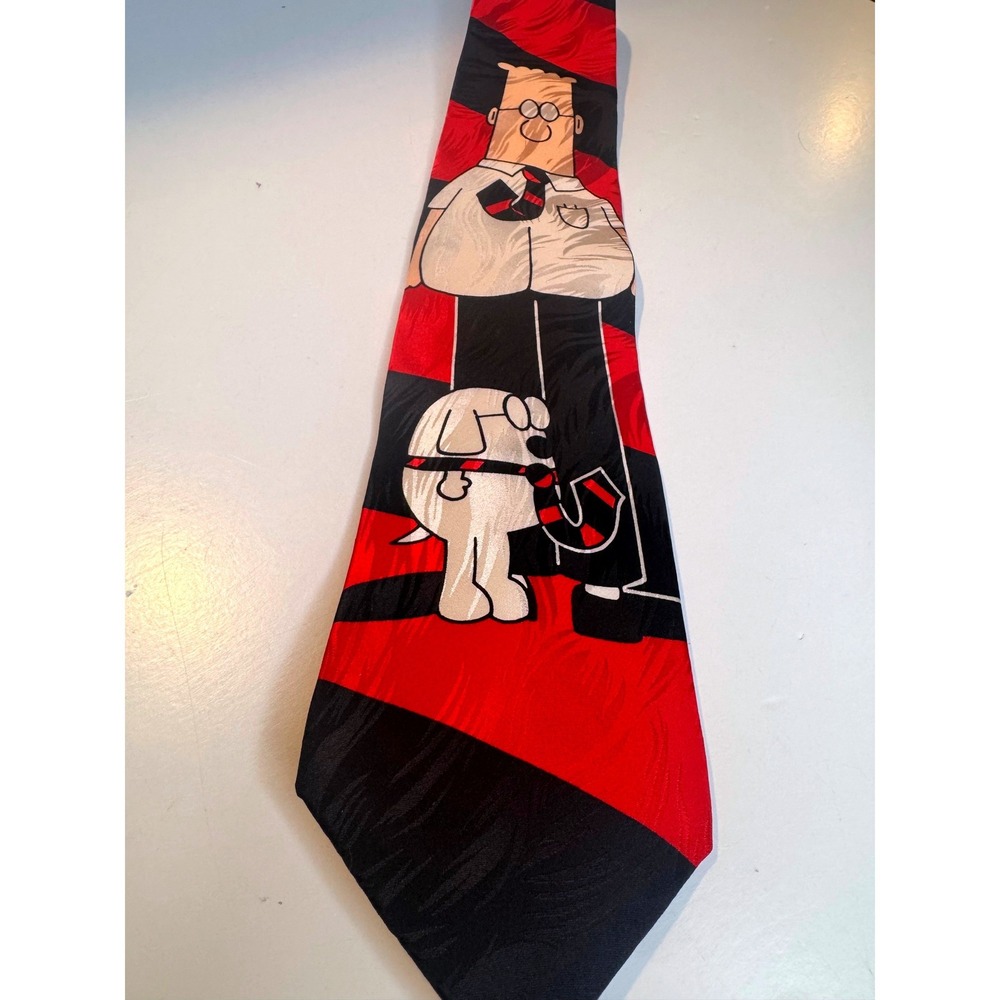 Vintage Dilbert Dogbert Novelty Silk Tie RM Style Red Black Office Cartoon